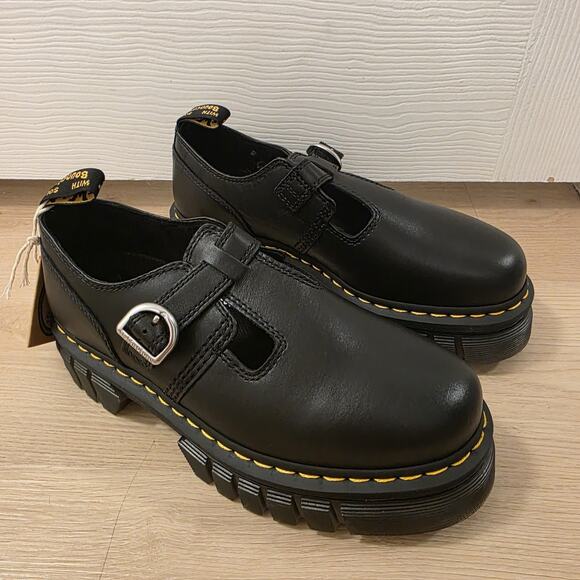 Dr. Martens Black Leather Audrick T-Bar Platform Mary Jane Loafers Size 10 - Picture 2 of 12